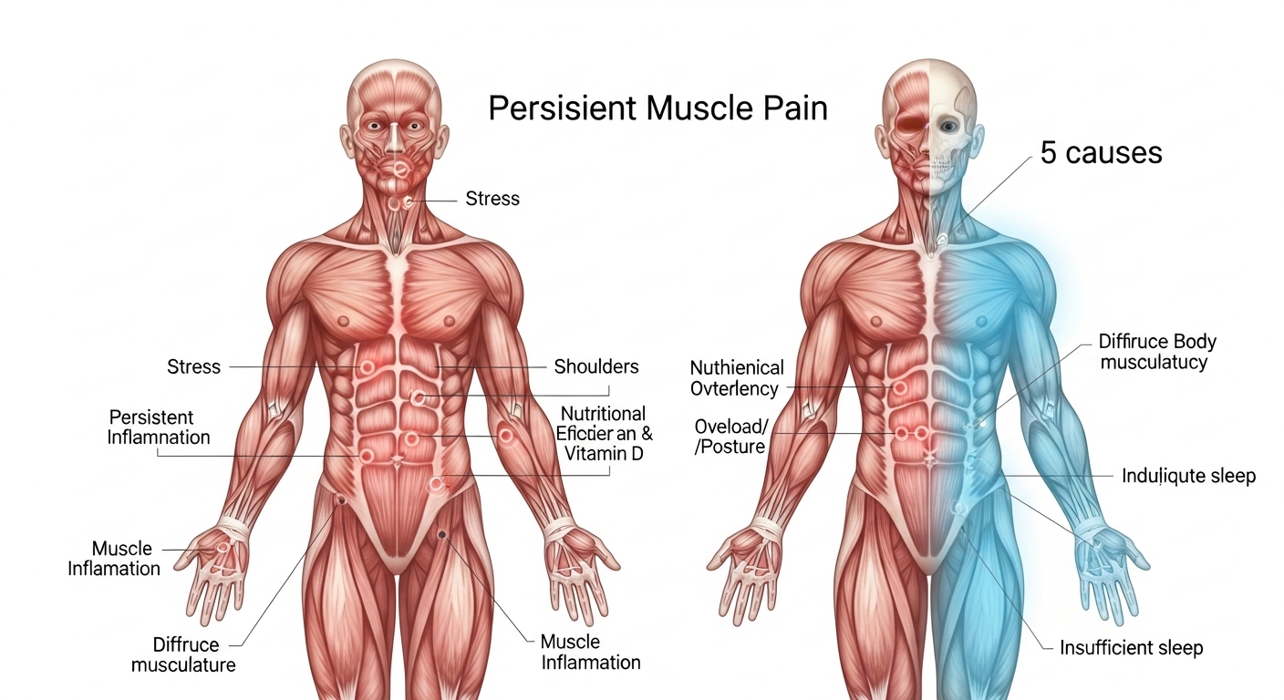 Ilustração anatômica mostrando dor muscular persistente