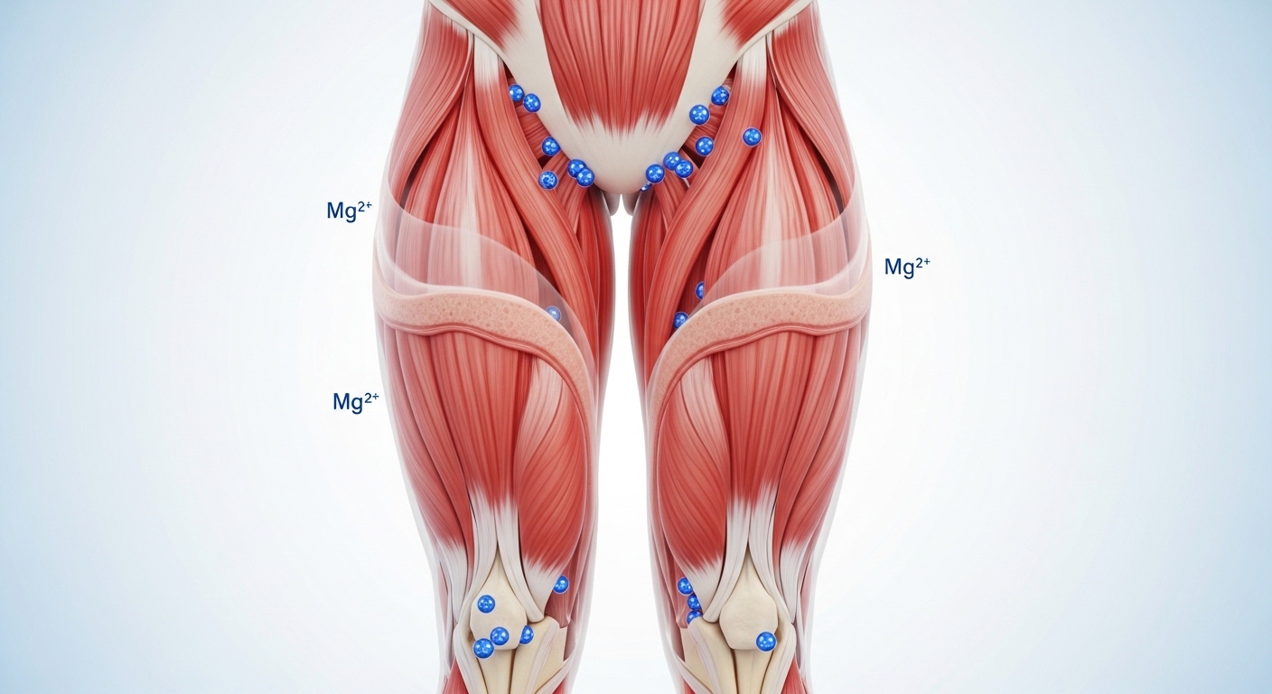 Ilustração anatômica da musculatura e ação do magnésio